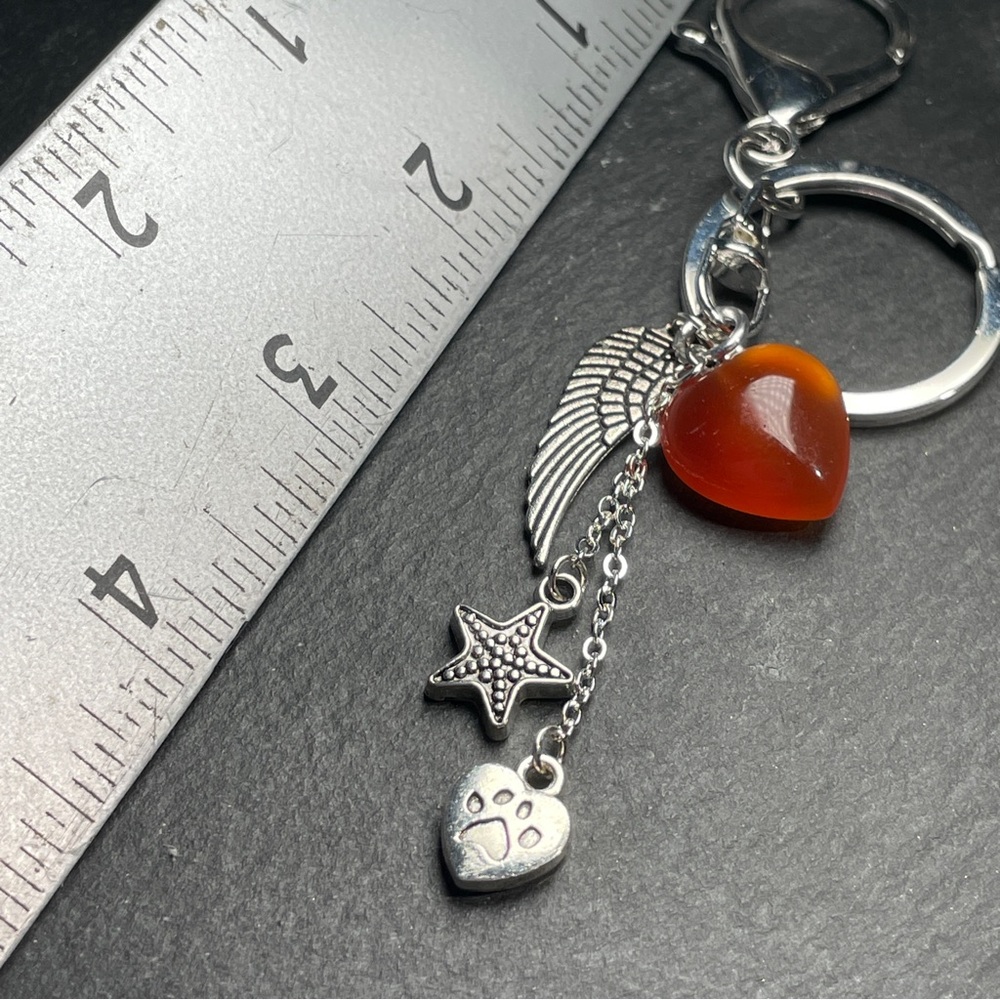 Carnelian Heart Keychain With Angel’s Wing Charm - Picture 8 of 12